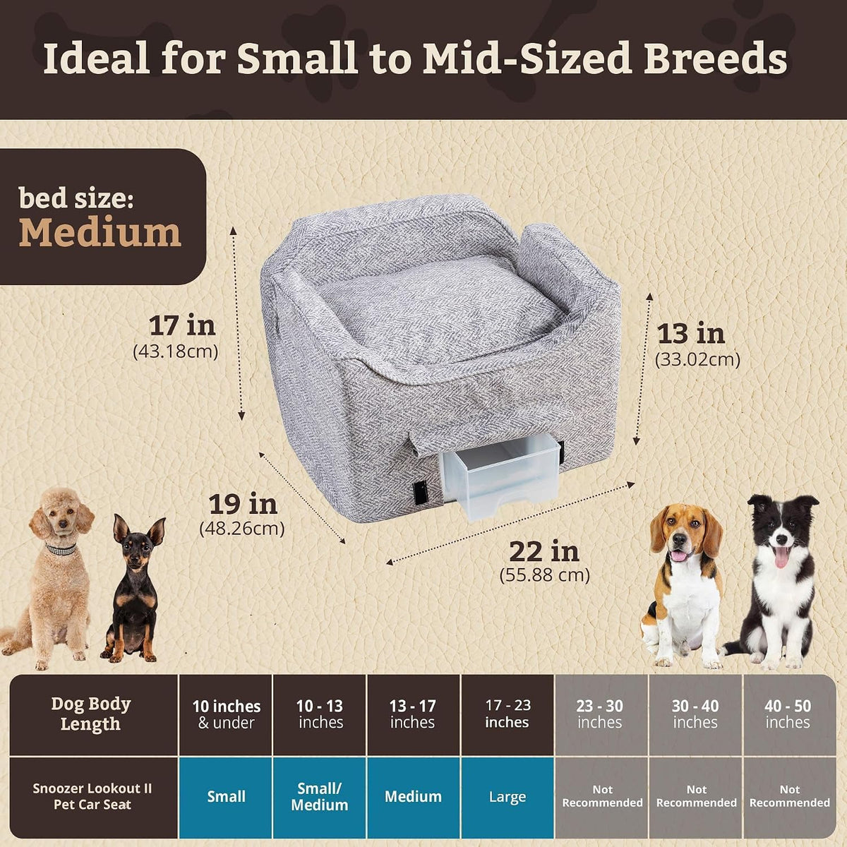 Snoozer Dog Car Seat for Dogs up to 25lbs, Lookout II, Palmer Dove (M)